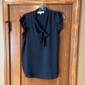 LOFT Navy Flutter Tie Neck Top, size XS